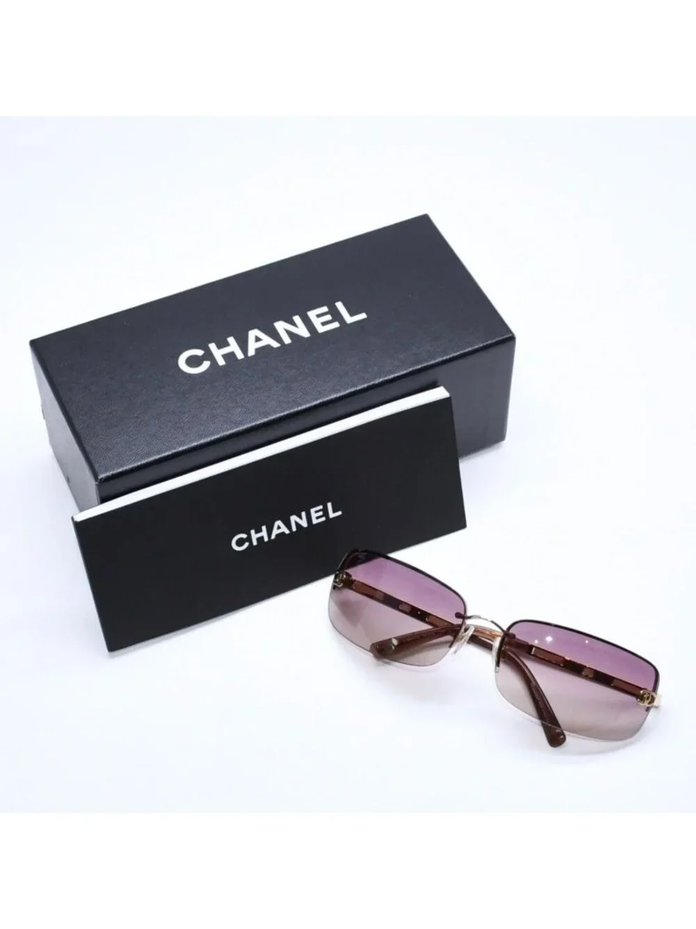 Chanel Half Rim Sunglasses CC Logo Brown Gold Eyewear